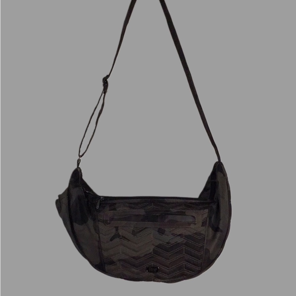 LUG Boomerang Charcoal Gray Camo Print Crossbody Sling Freestyle Bag - Picture 2 of 14